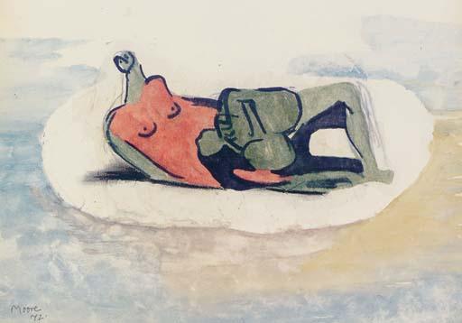 Reclining Figure In Red And Green — Henry Moore