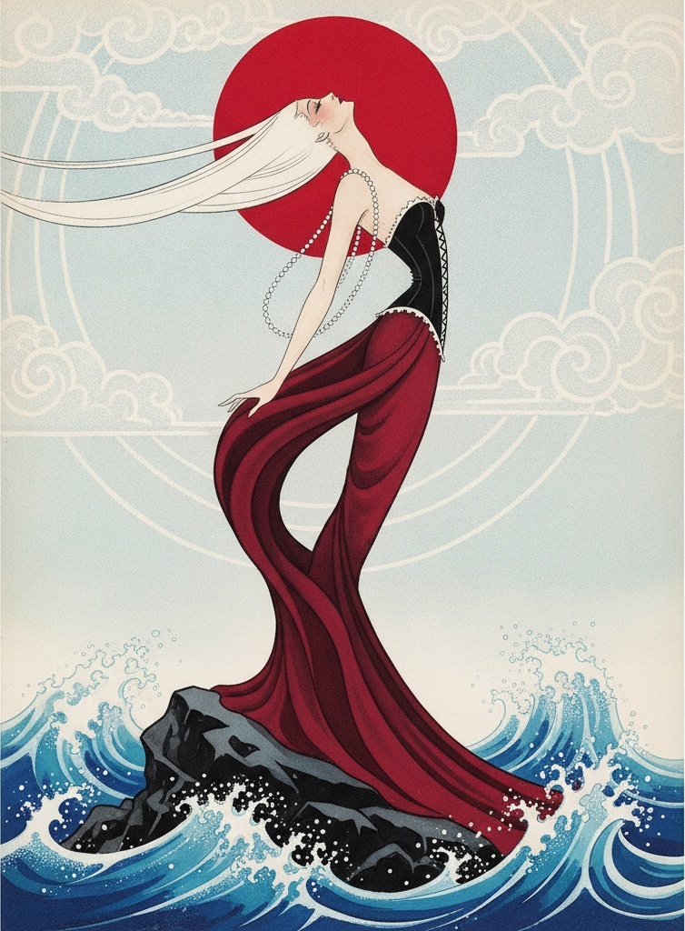Crimson Moon Over Arching Silhouettes And Midnight Tides — Valentin Laurent De Courcey
