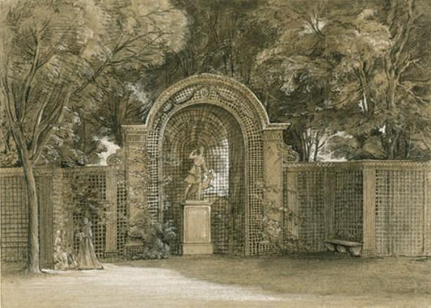 A Statue Of Diana The Huntress In A Niche Of Lattice Work In A Park — Jean-baptiste Oudry