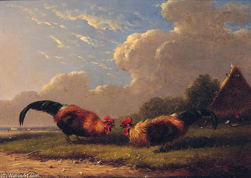 Cockerels; And Chickens Feeding — Franz Van Severdonck