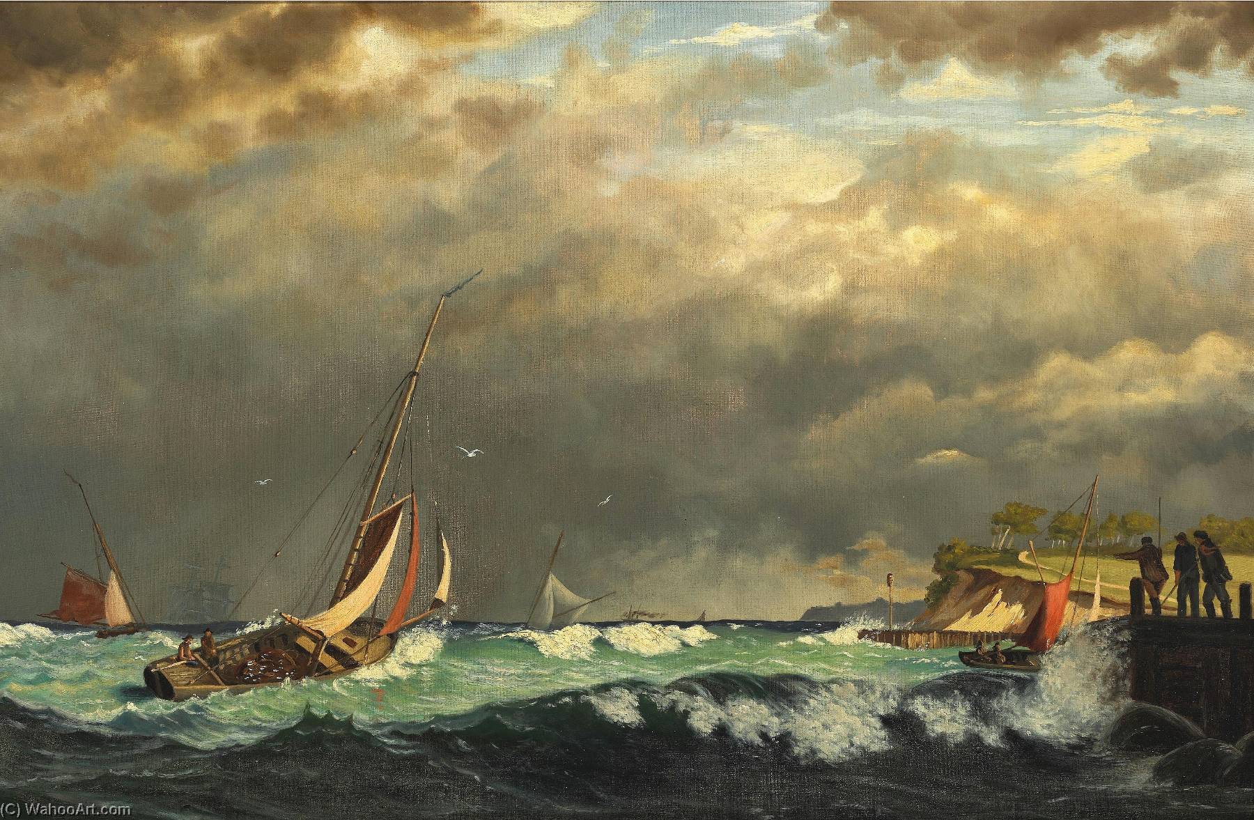 Sailing Boats Off A Harbour In Stormy Weather — Jens Erik Carl Rasmussen