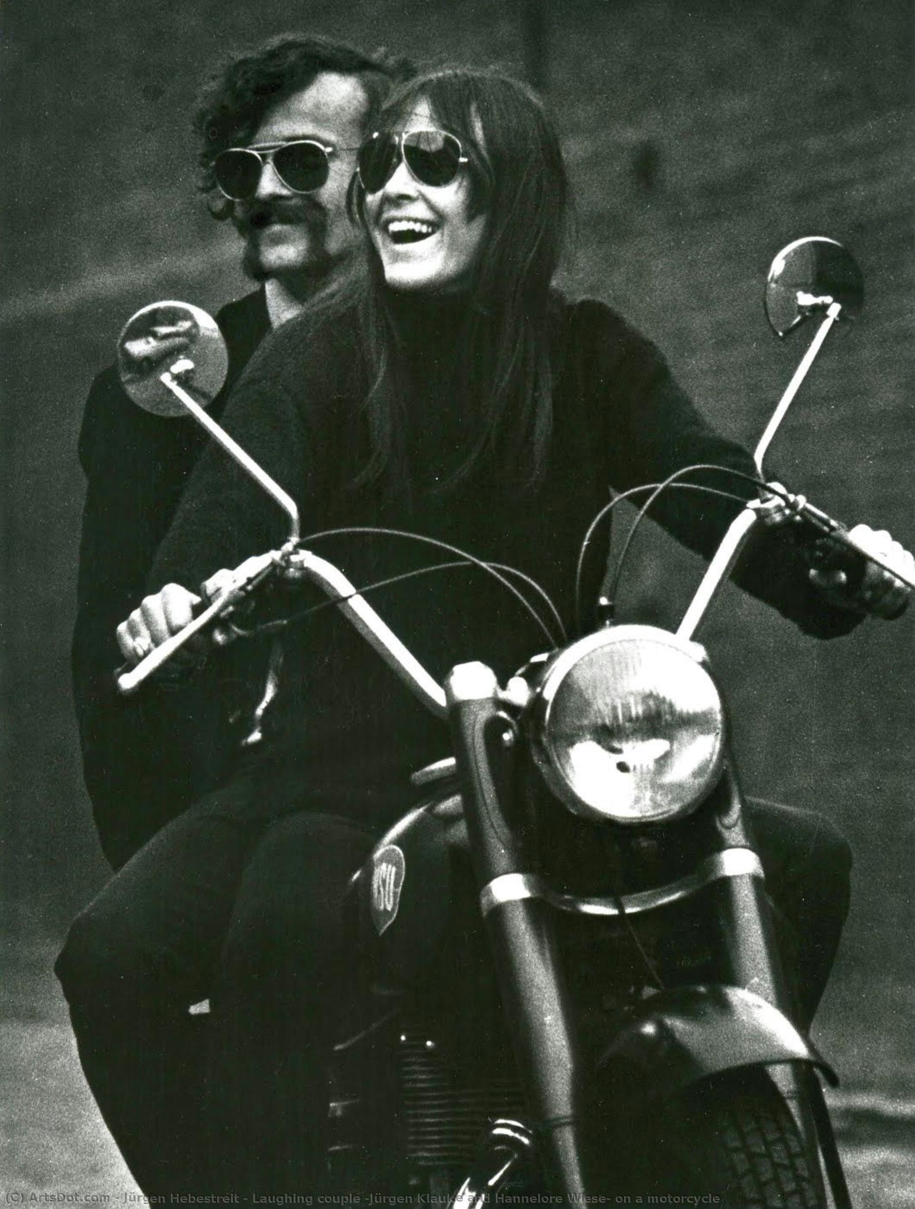 Laughing Couple (jürgen Klauke And Hannelore Wiese) On A Motorcycle — Jürgen Hebestreit
