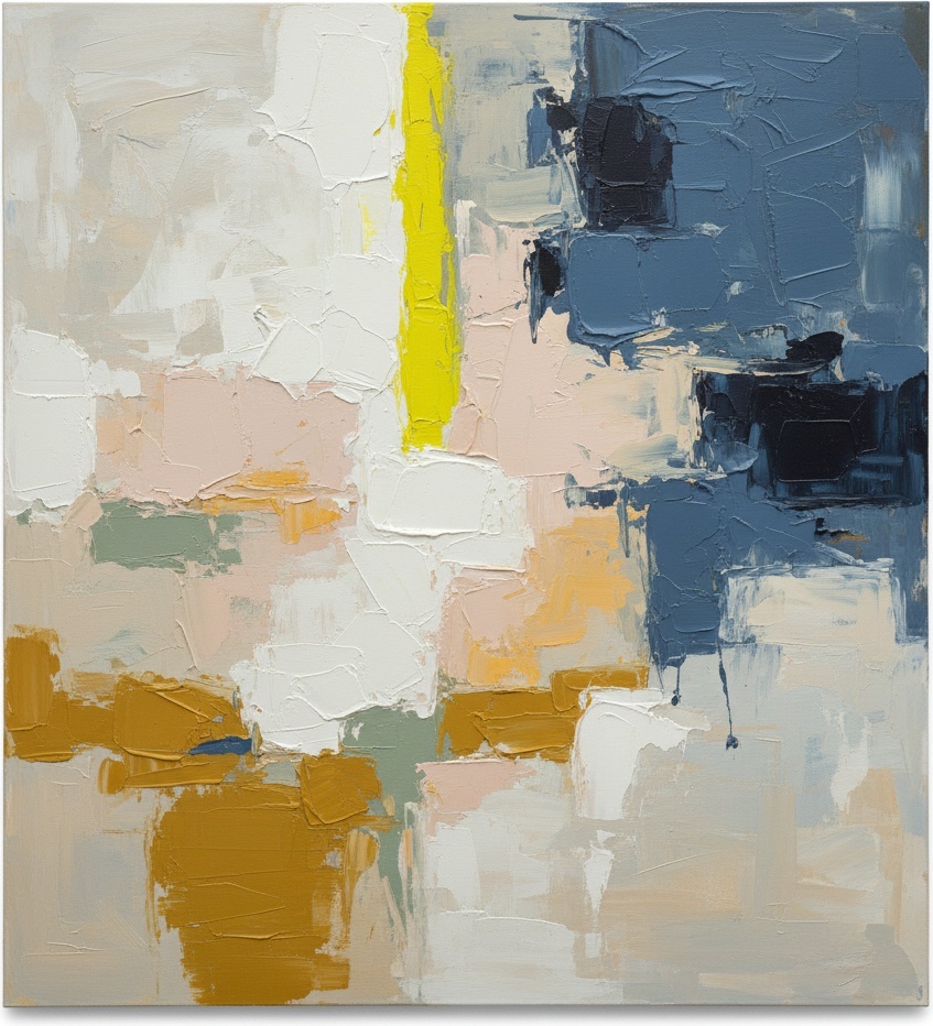 Fragmented Equilibrium: A Monumental Study In Ochre, Navy, And Luminous Gold — Laurent Fabre