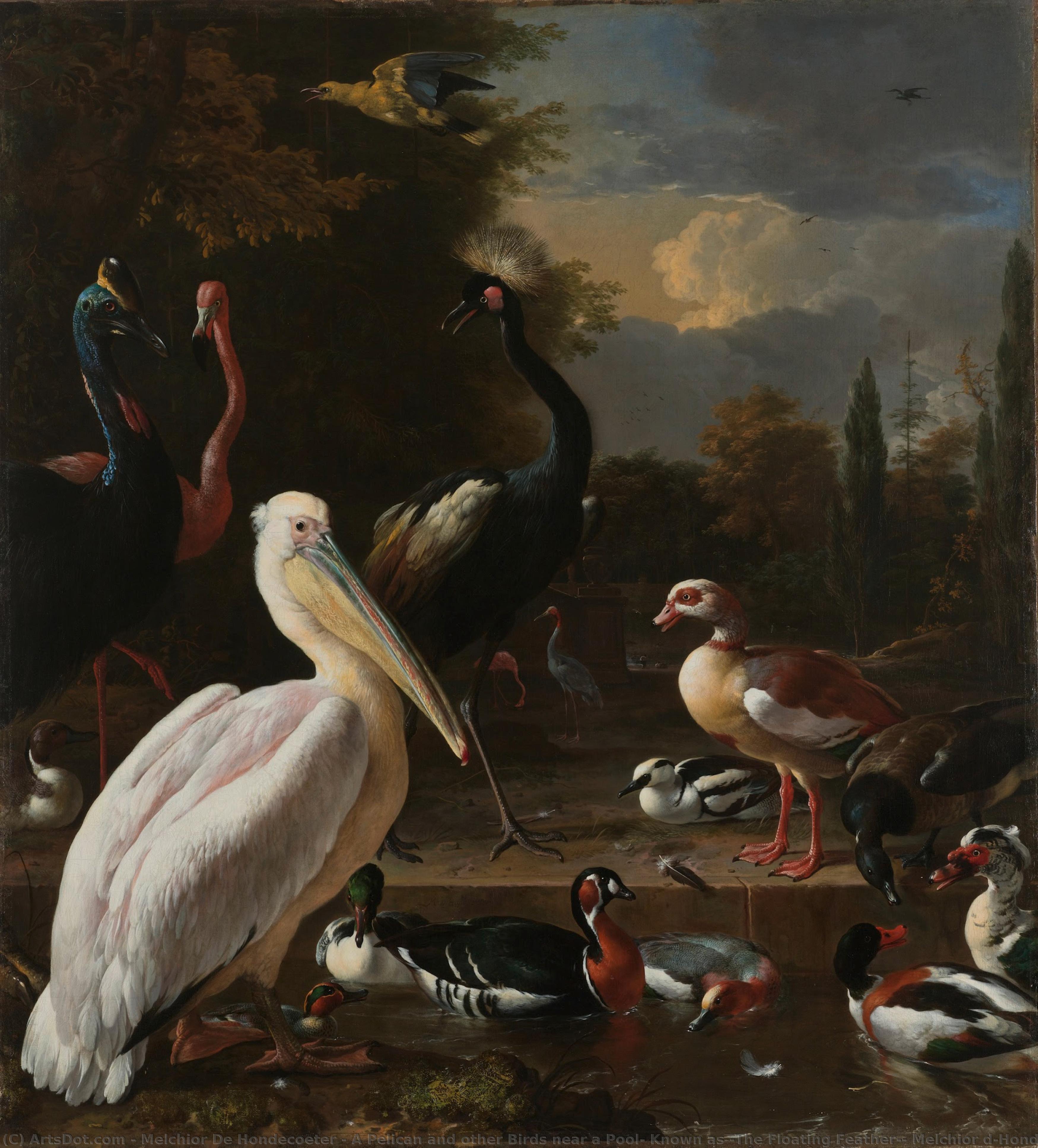 A Pelican And Other Birds Near A Pool, Known As ‘the Floating Feather’, Melchior D"hondecoeter, C. 1680 — Melchior De Hondecoeter