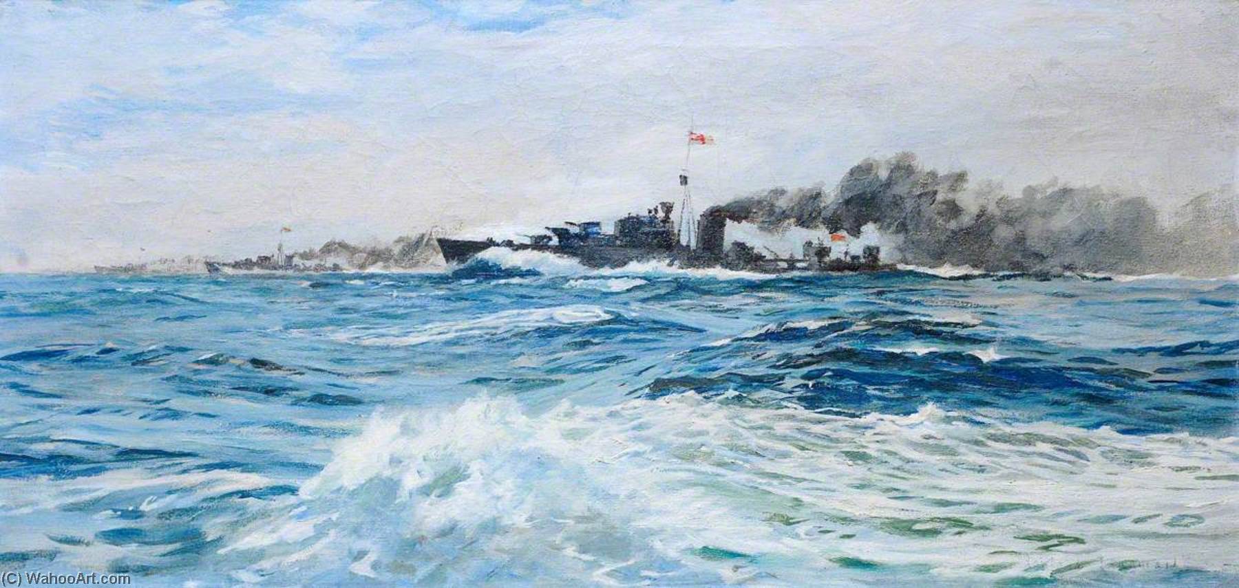 Destroyer Attacking The 'littorio' — Rowland Langmaid