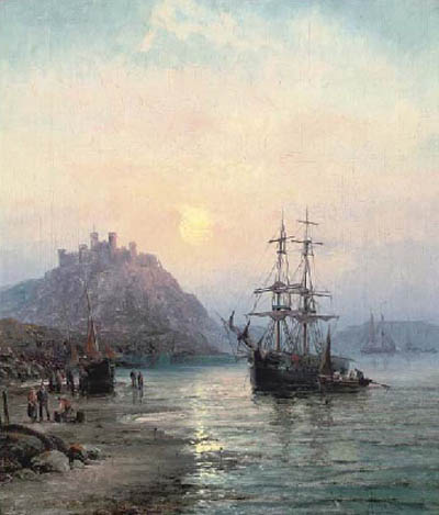 Unloading The Catch At Dusk Before Bamburgh Castle — William A. Thornley (thornbery)