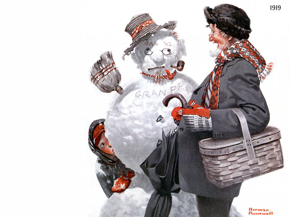 Gramps And The Snowman — Norman Rockwell