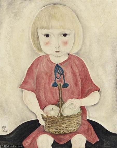 Petit Fille À La Robe Rouge Et Au Panier De Pommes — Léonard Tsuguharu Foujita