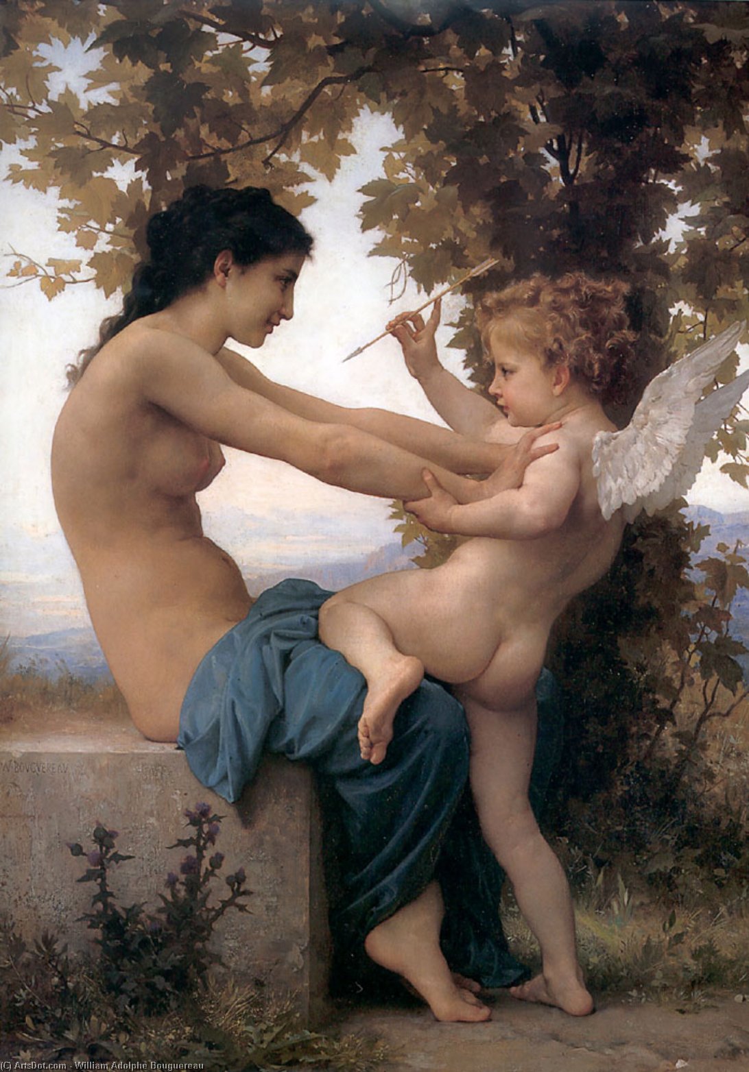 Young Girl Defending Herself Against Lamour — William-adolphe Bouguereau