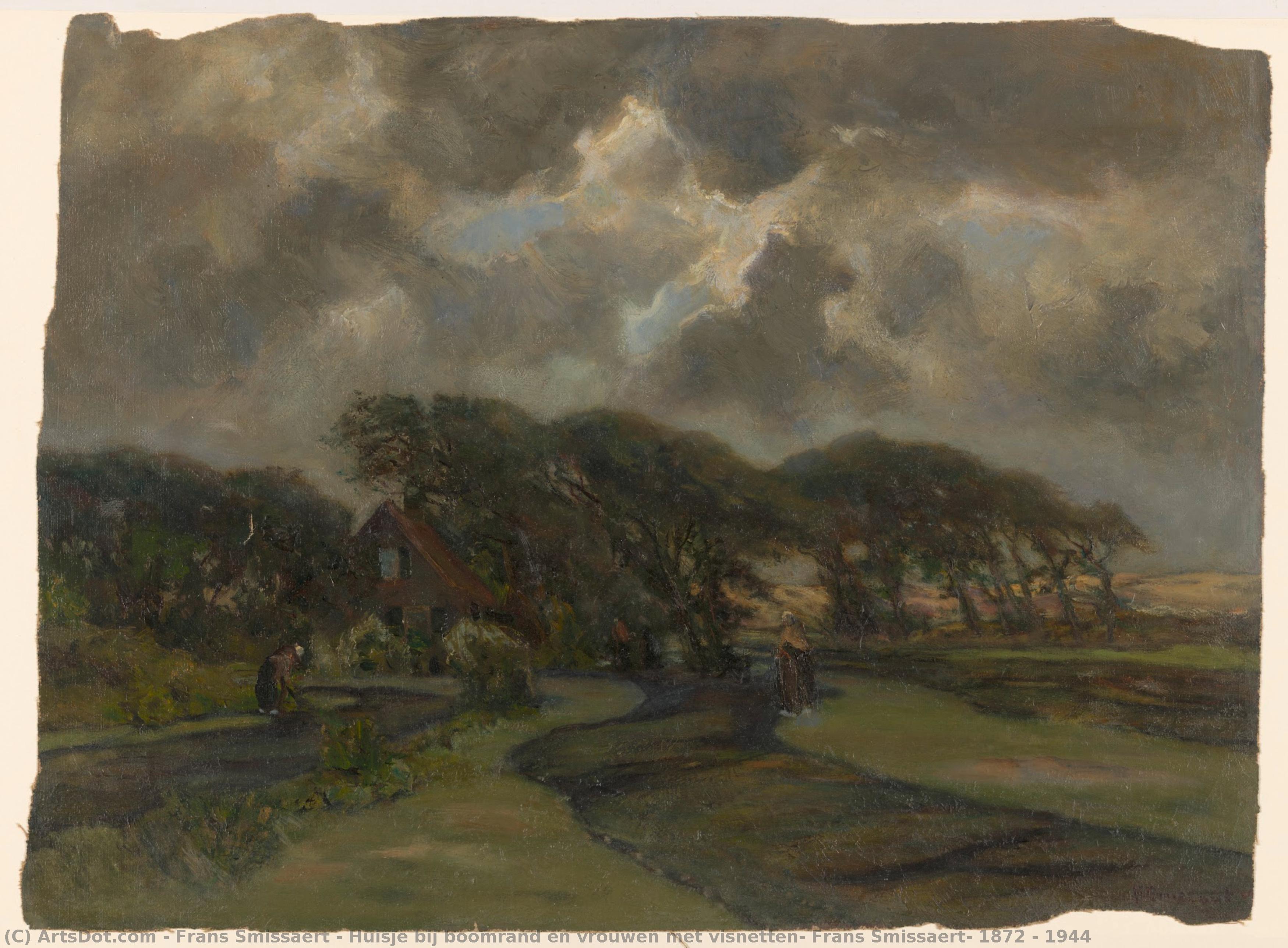 Huisje Bij Boomrand En Vrouwen Met Visnetten, Frans Smissaert, 1872 - 1944 — Frans Smissaert