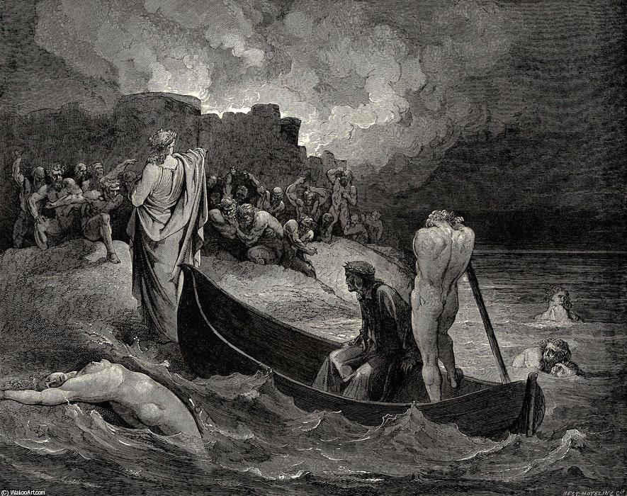 The Inferno, Canto 8, Lines 110-111. I Could Not Hear What Terms He Offer’d Them, But They Conferr’d Not Long — Paul Gustave Doré
