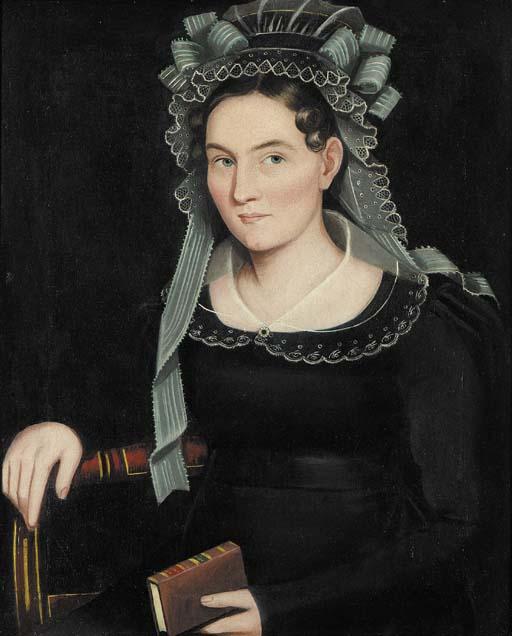Portrait Of A Lady In Elaborate Lace Bonnet — Ammi Phillips