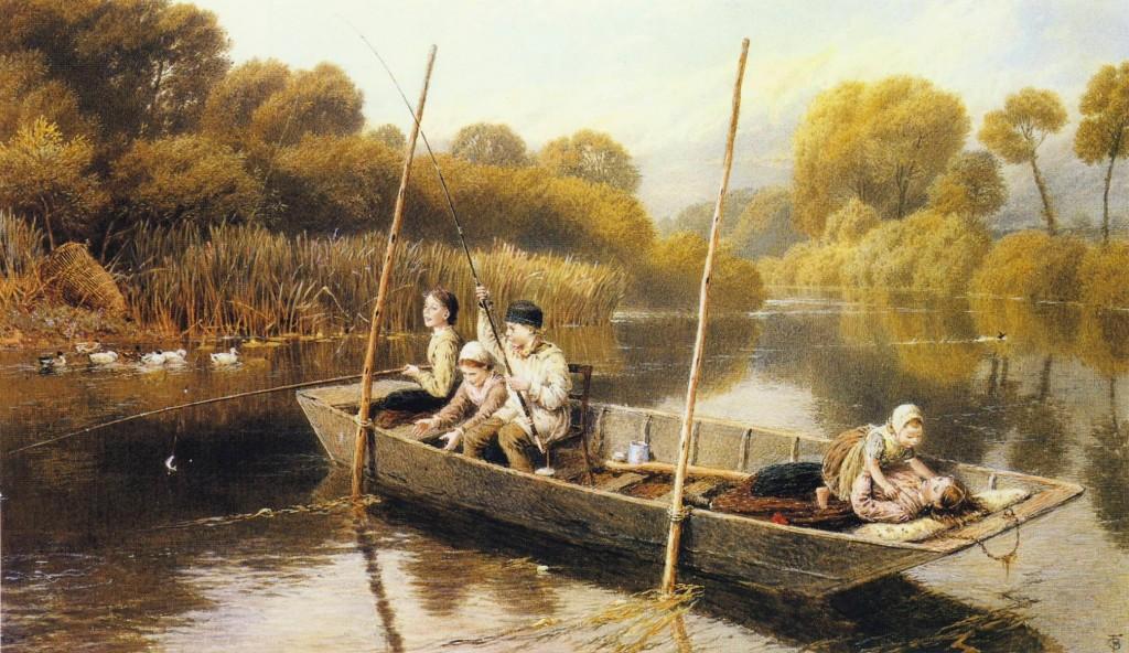 Boys Fishing From A Punt — Myles Birket Foster