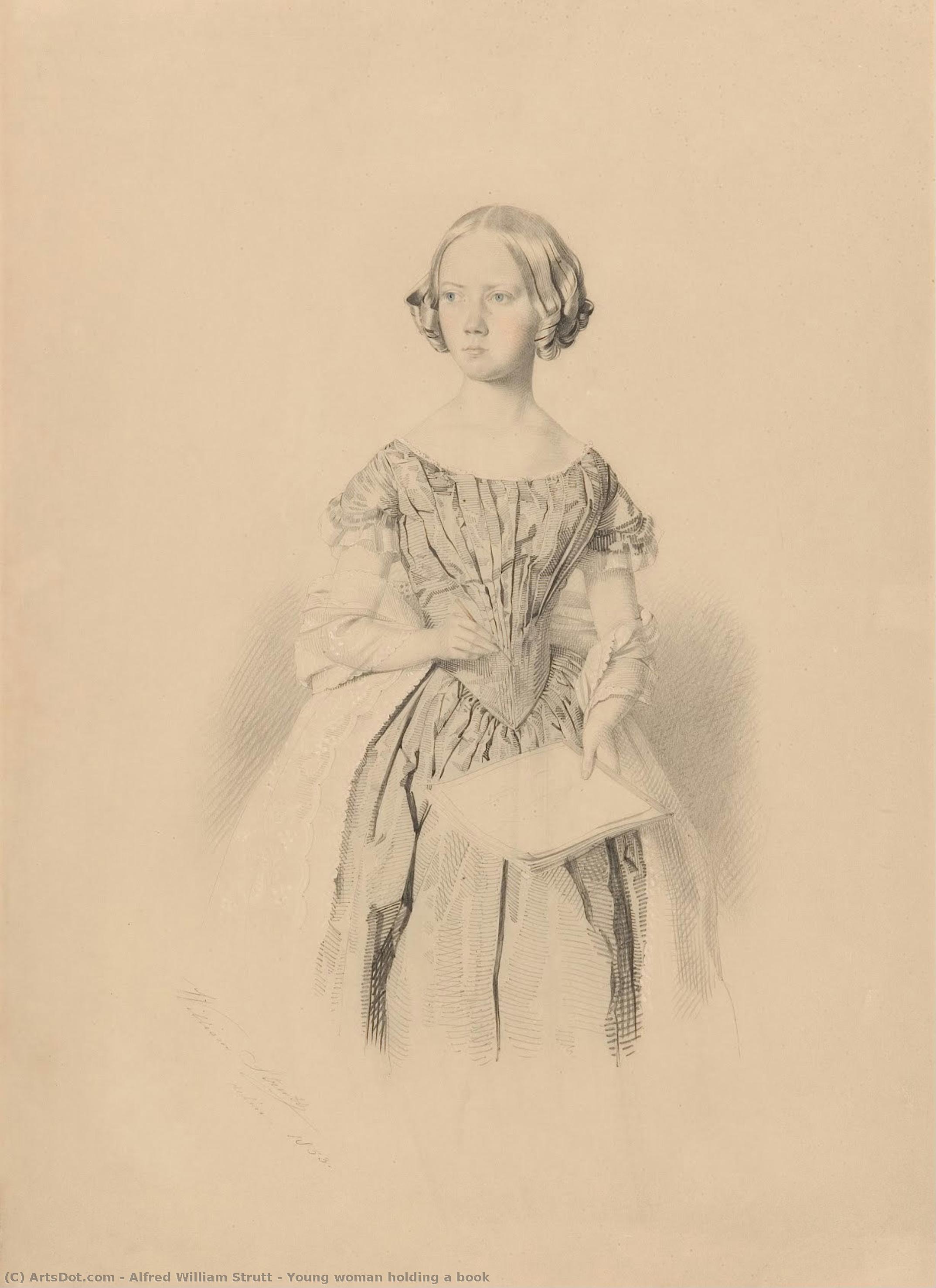 Young Woman Holding A Book — Alfred William Strutt