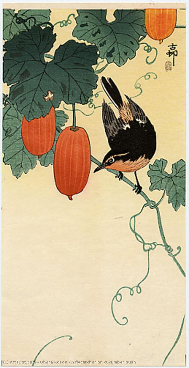 A Flycatcher On Cucumber Bush — Ohara Koson