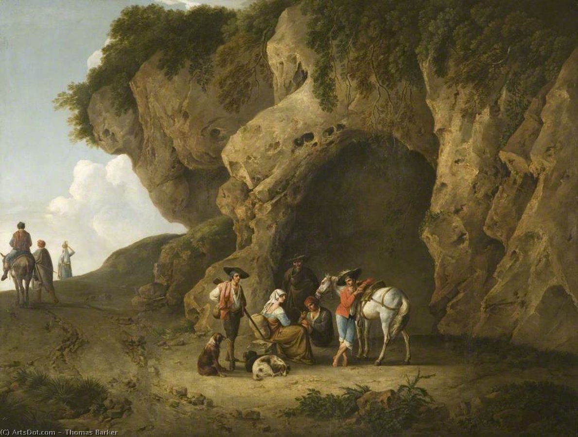 Cavern Scene Near Subiaco, With Figures — Thomas Barker