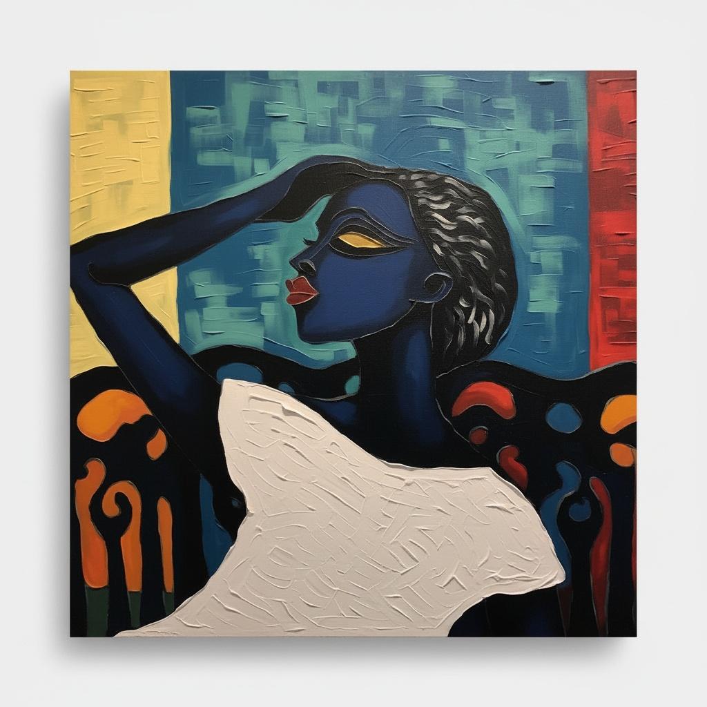 Fragmented Silhouette In Navy And Crimson: A Monumental Study Of Melancholic Motion — Christian Noiret
