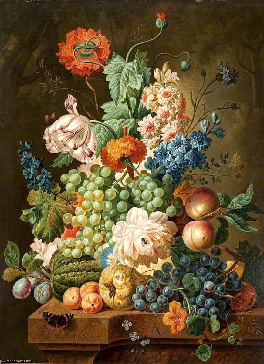 Fruit And Flowers On A Marble Table — Paul Theodor Van Brussel
