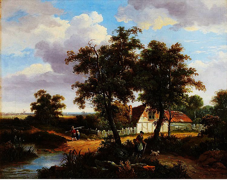 Villagers Coming And Going Along A Country Road — Richard Hilder