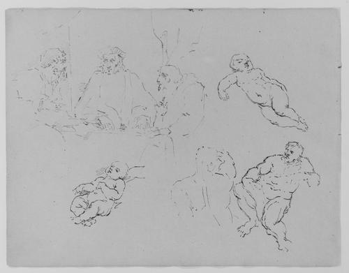 Three Seated Men Conversing; Two Recumbent Children; Back Of An Athlete; Seated Male Figure — Thomas Sully