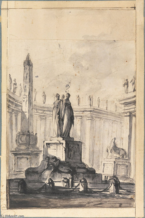 Architectural Fantasy With Fountain And Obelisk — Louis-joseph Le Lorrain