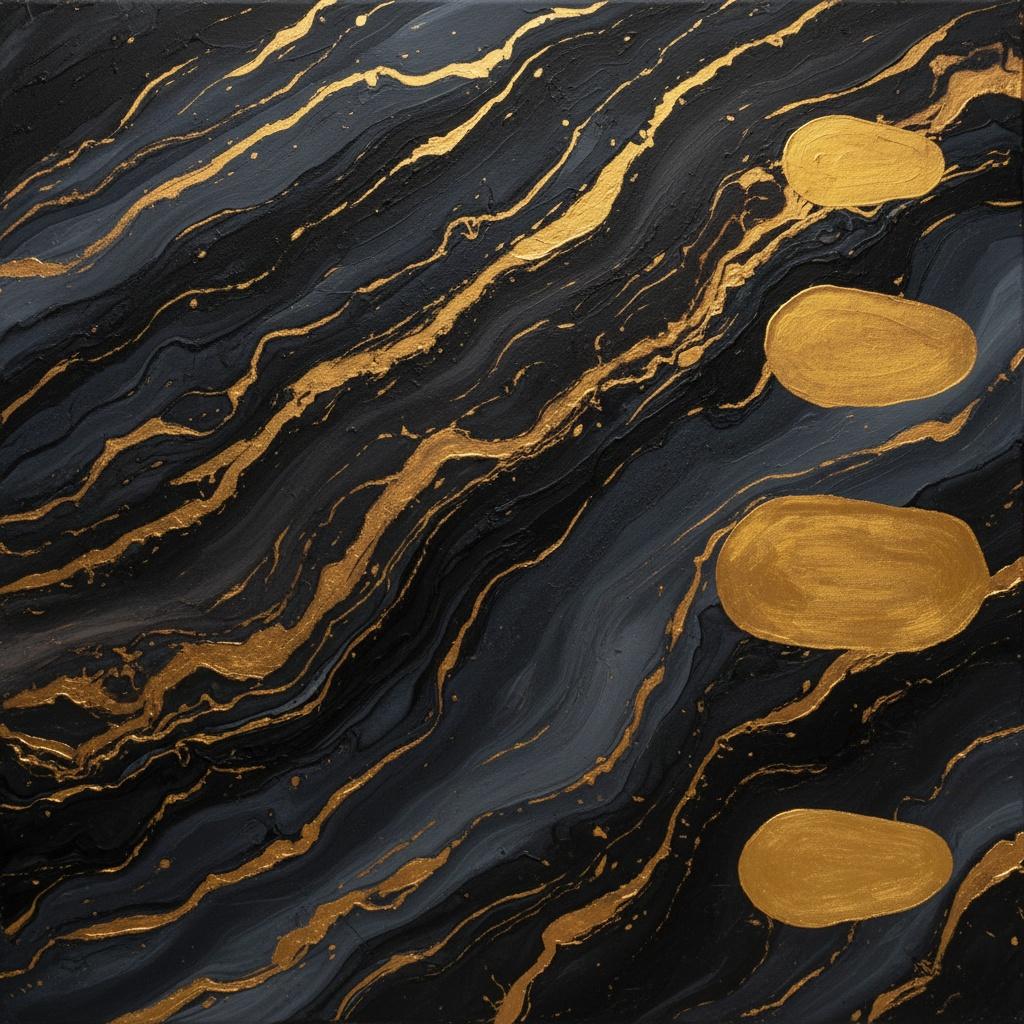 Obsidianströme Mit Adern Aus Flüssigem Gold In Einem Monumentalen Abstrakten Fluss — Laurent Fabre