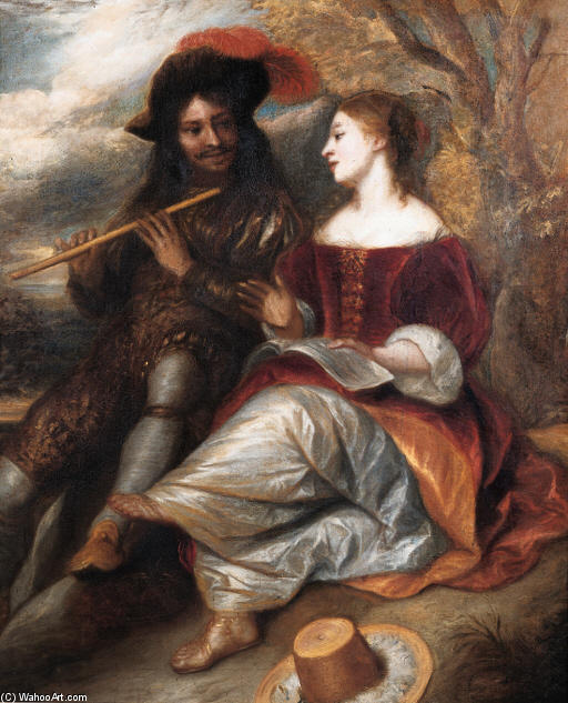 A Couple In Shepherd Costume By A Tree In A Landscape — Jan Andrea Lievens Jan Lievens