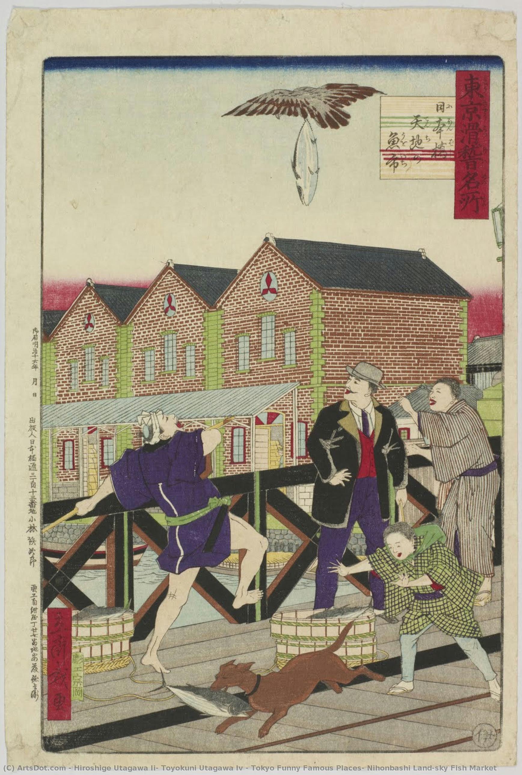 Tokyo Funny Famous Places: Nihonbashi Land-sky Fish Market — Hiroshige Utagawa Ii, Toyokuni Utagawa Iv
