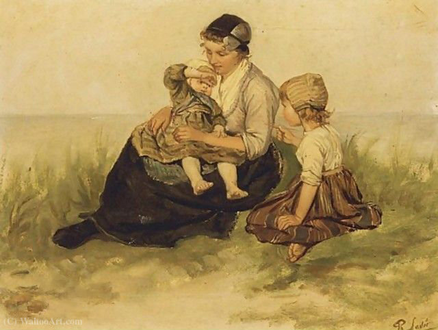 A Mother And Her Children In The Dunes — Philippe Lodowyck Jacob Sadee