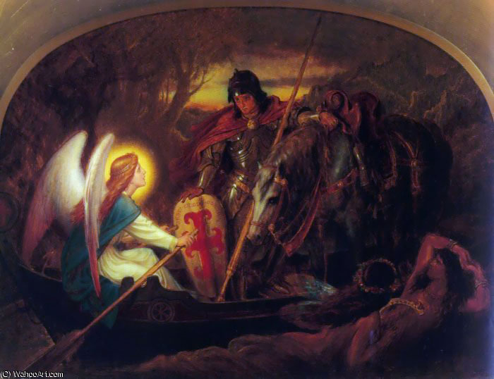 How An Angel Rowed Sir Galahad Across The Dern Mere — Sir Joseph Noel Paton