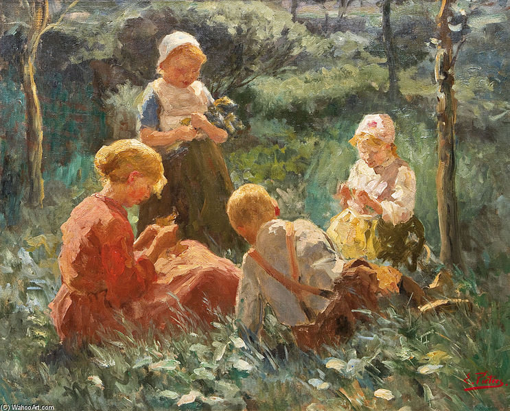 Spielende Kinder Im Grunen — Evert Pieters