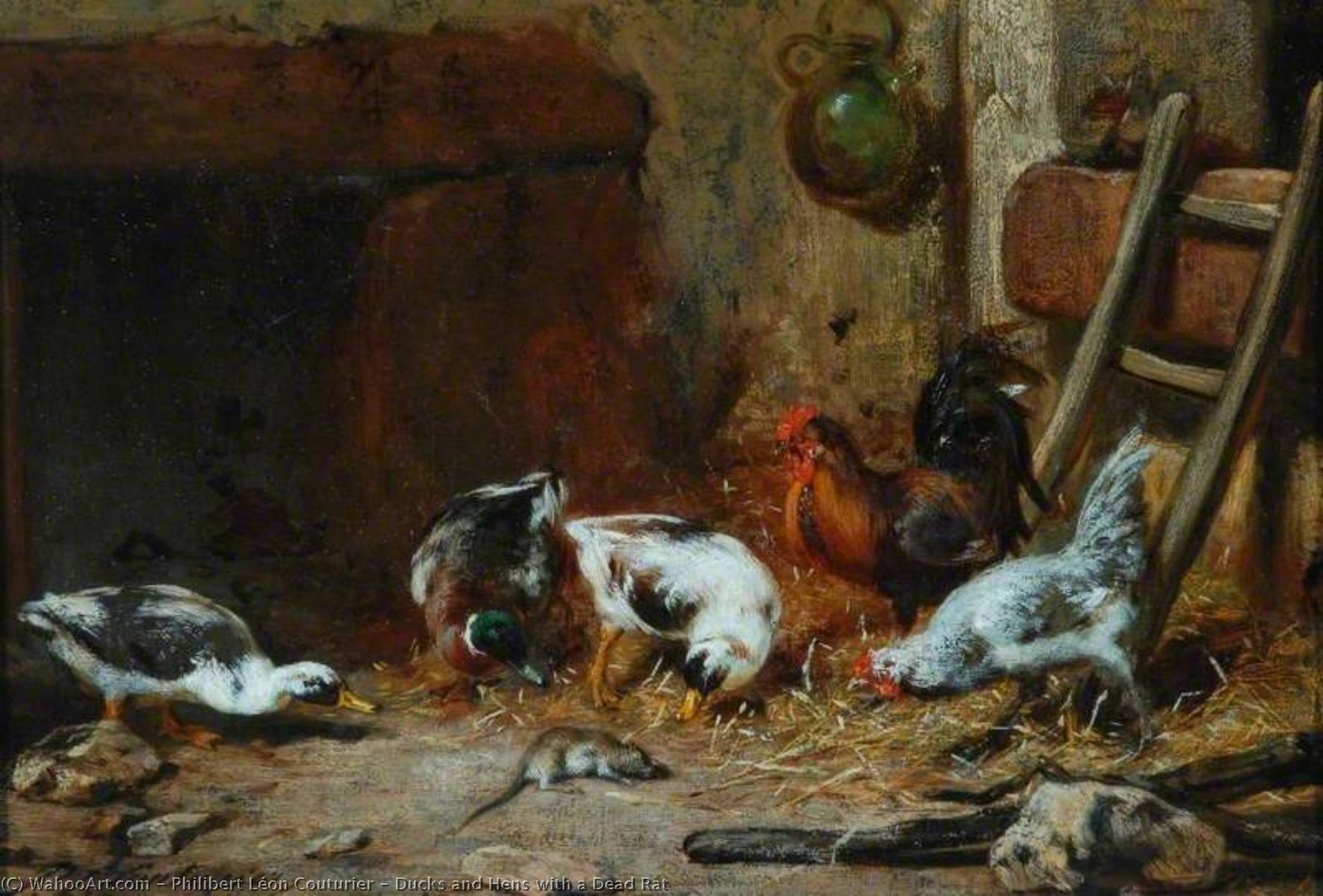Ducks And Hens With A Dead Rat — Philibert Léon Couturier