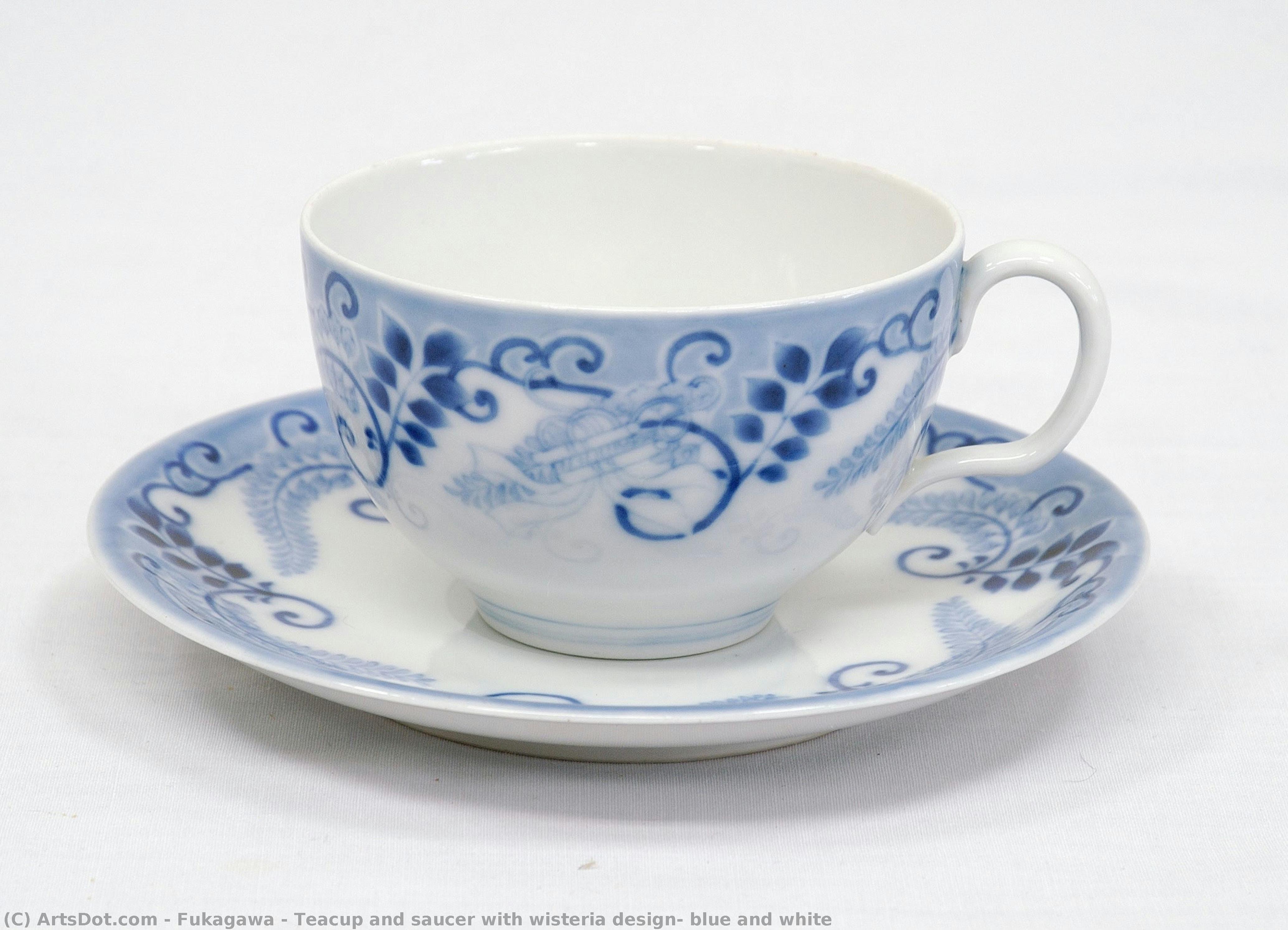 Teacup And Saucer With Wisteria Design, Blue And White — Fukagawa