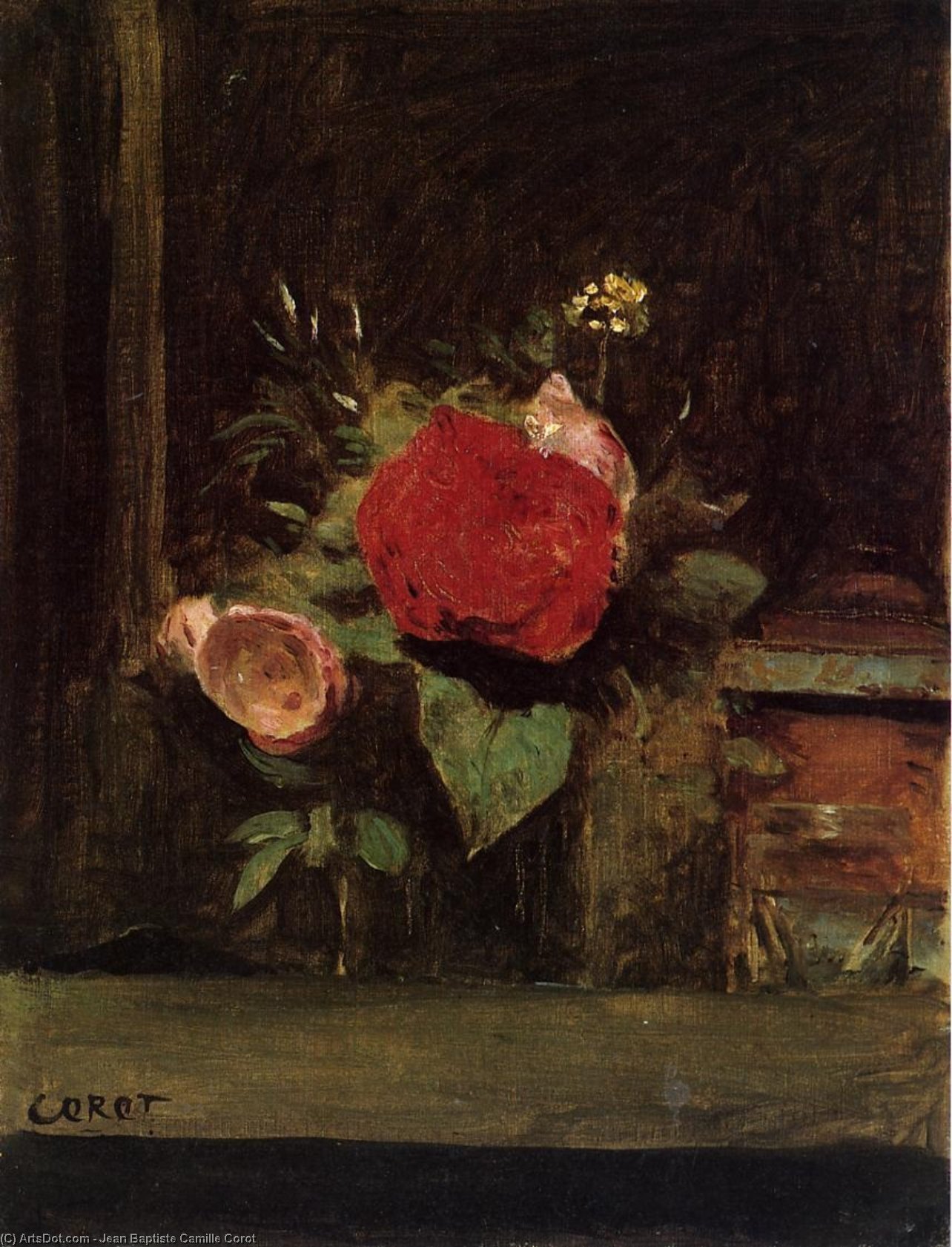 Blumenstrauß In Einer Vase Neben Einem Topf Mit Tabak — Jean-baptiste-camille Corot