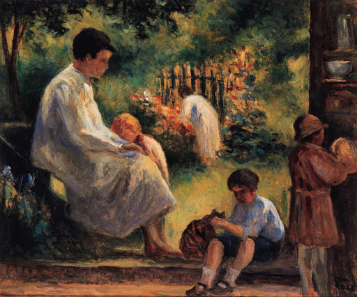Rolleboise, Woman And Child In The Garden — Maximilien Luce