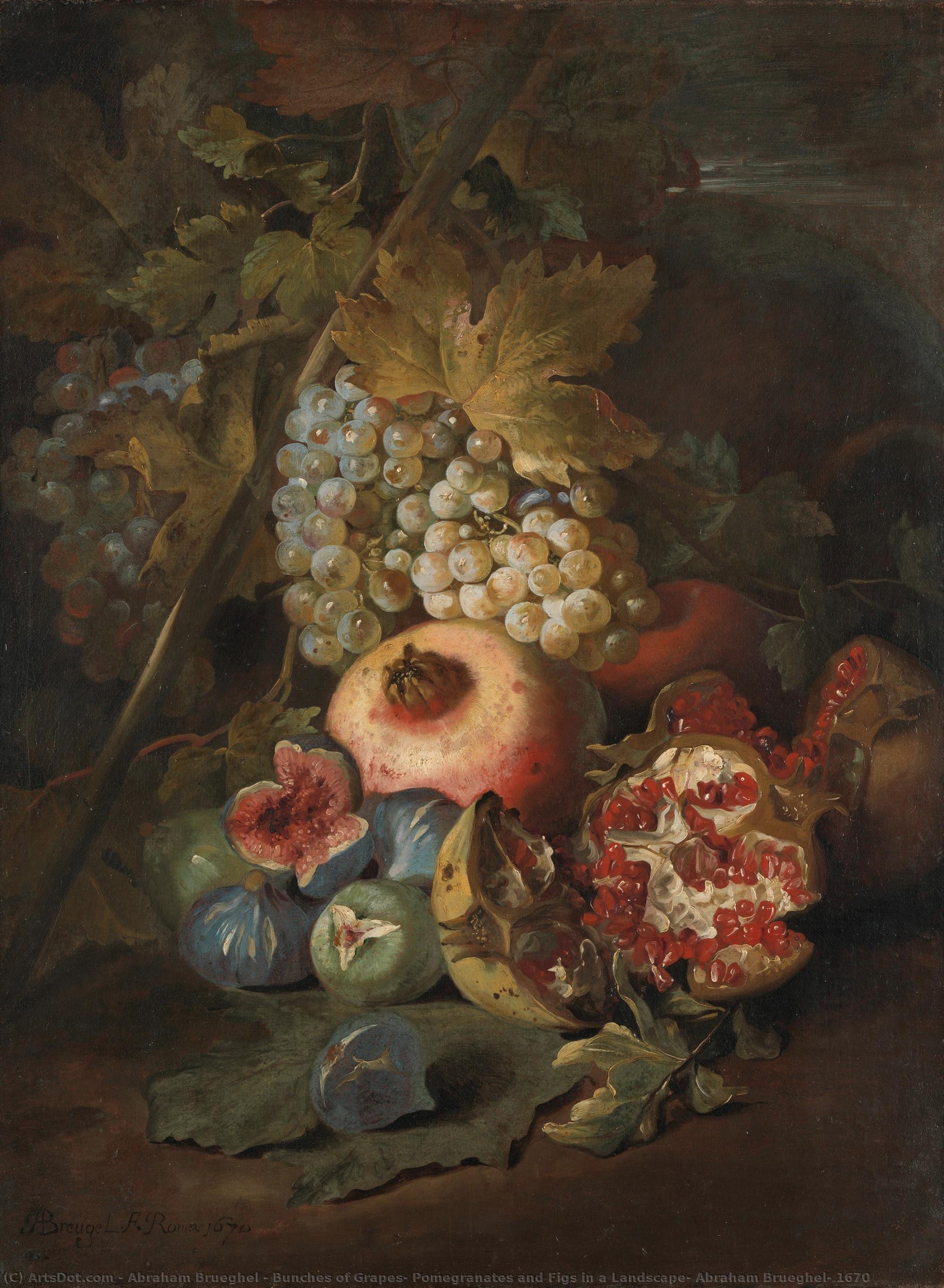 Bunches Of Grapes, Pomegranates And Figs In A Landscape, Abraham Brueghel, 1670 — Abraham Brueghel