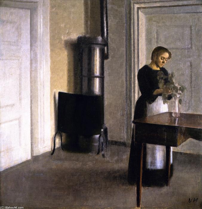 Interior With Woman Putting Twigs In A Glass, Strandgade 30 — Vilhelm (hammershøi)hammershoi