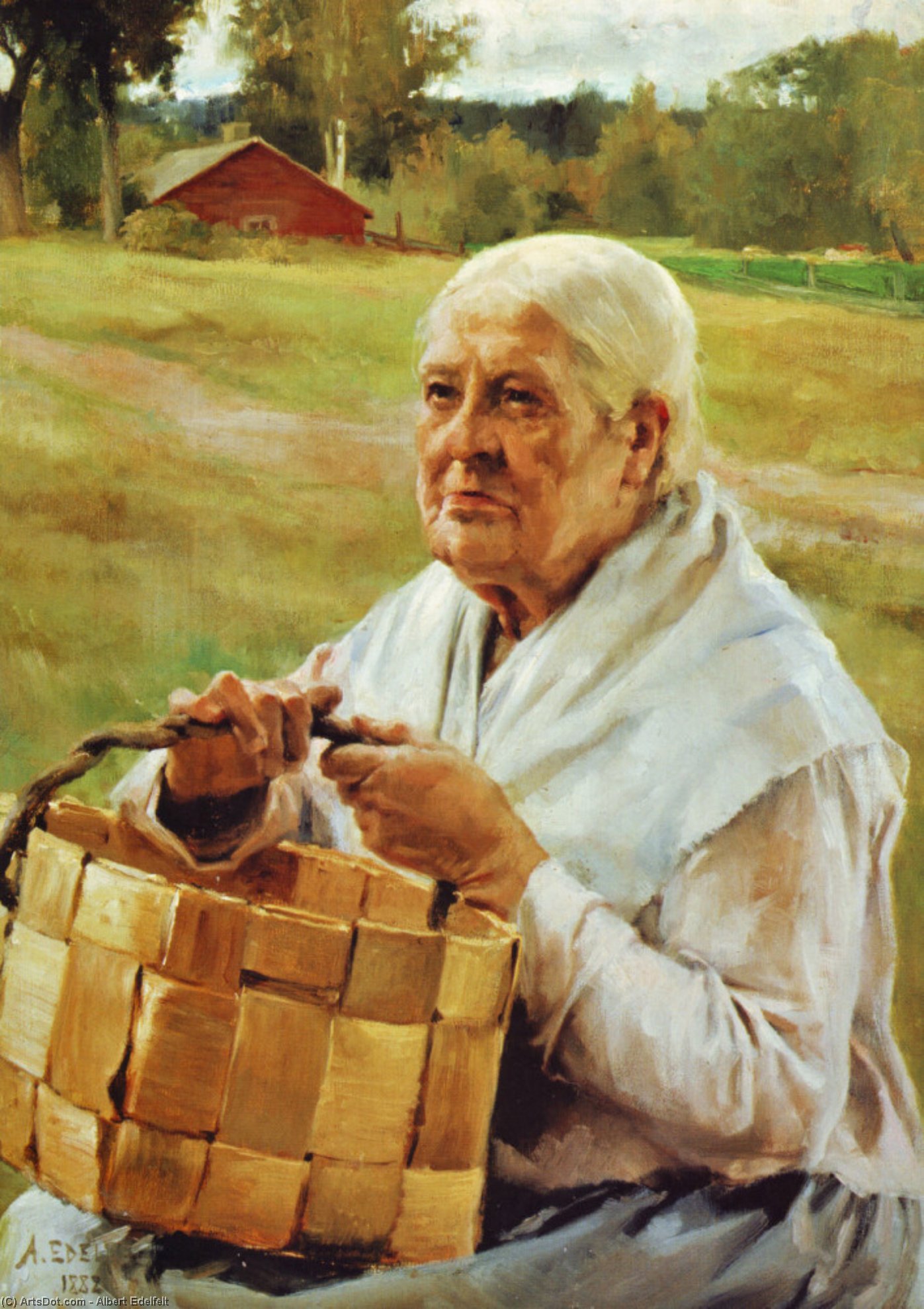 Old Woman With A Basket Of Wood Chips — Albert Edelfelt