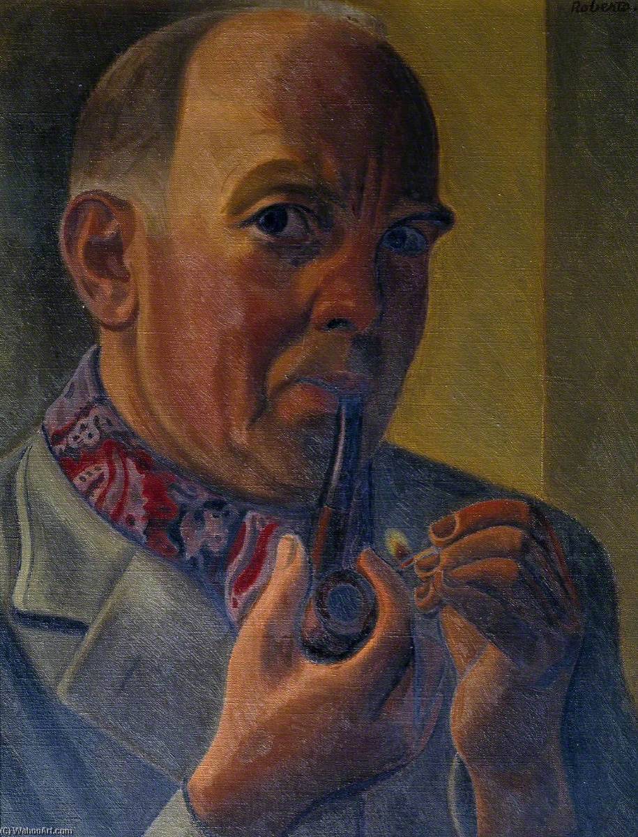 Portrait Of A Man Lighting A Pipe — William Patrick Roberts