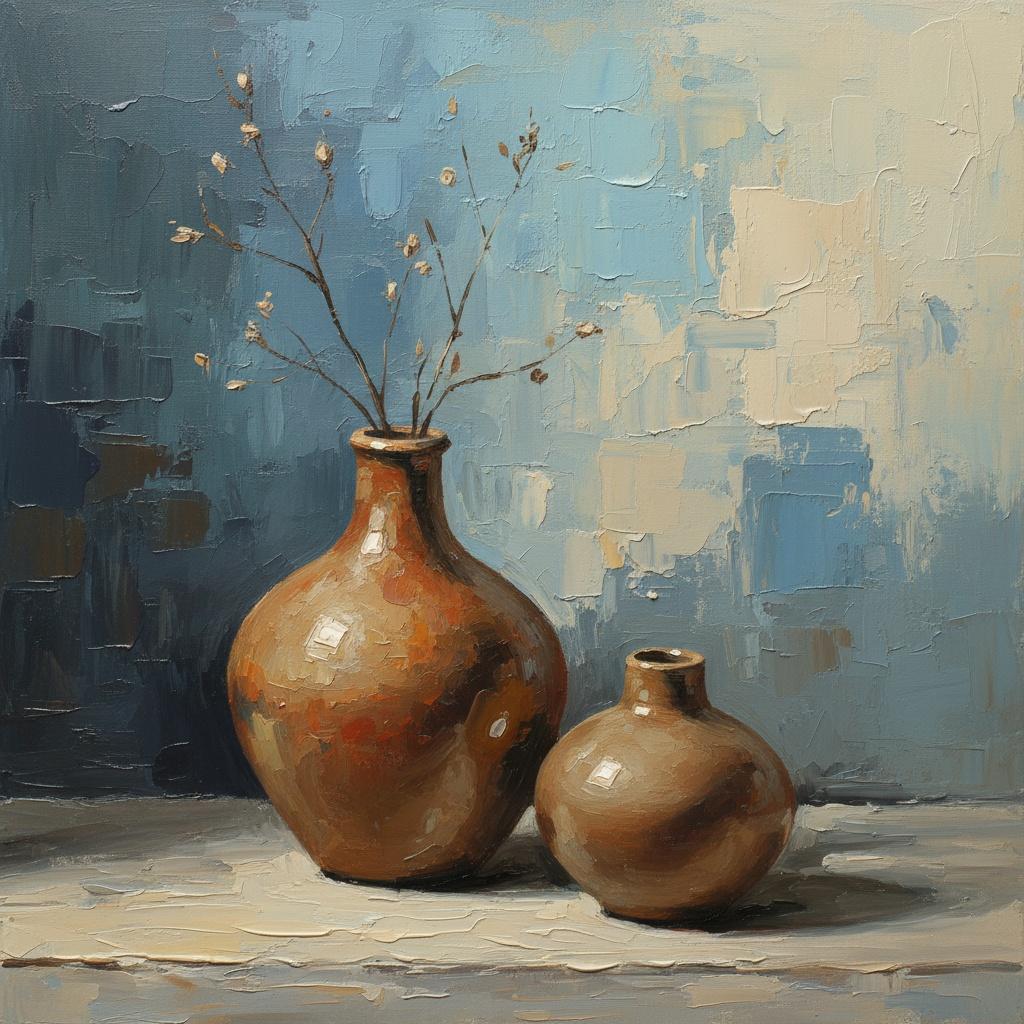 Earthen Vessels In Silent Blue: A Monumental Study Of Texture And Light — Christian Noiret