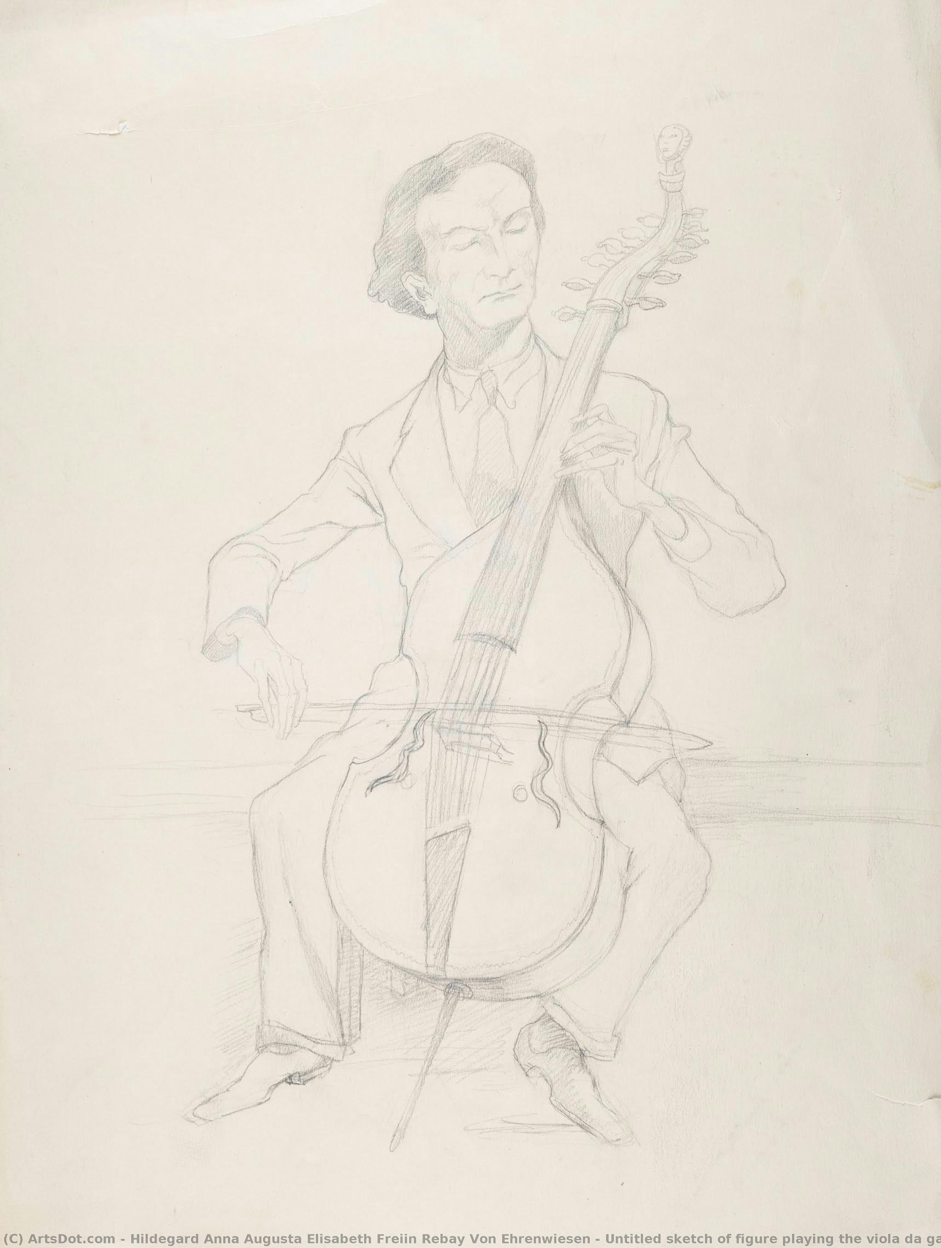 Untitled Sketch Of Figure Playing The Viola Da Gamba — Hila Rebej