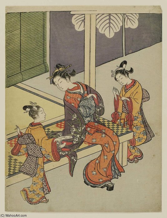 Courtesan And Two Kamuro In The Yoshiwara — Suzuki Harunobu