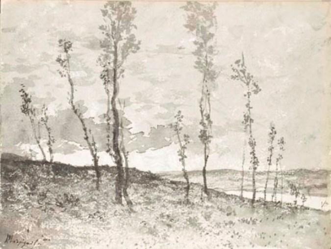 An Extensive Landscape Seen Through An Avenue Of Poplar Trees — Henri-joseph Harpignies