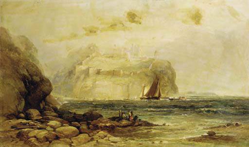 A Coastal View With Figures On The Rocks — Andrew Melrose