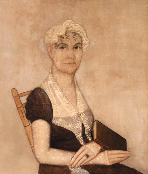 Portrait Of A Woman Holding A Bible, — Kent Limner
