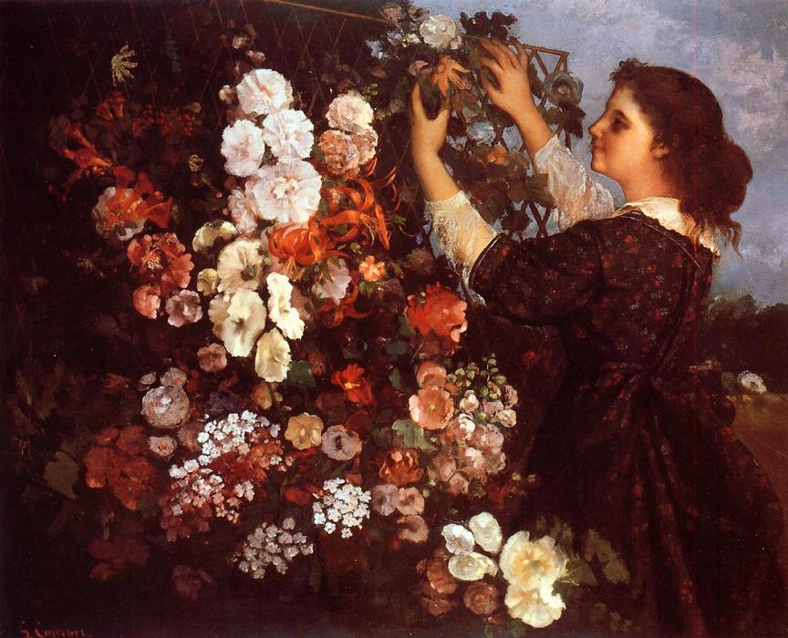 The Trellis (also Known As Young Woman Arranging Flowers) — Gustave Courbet