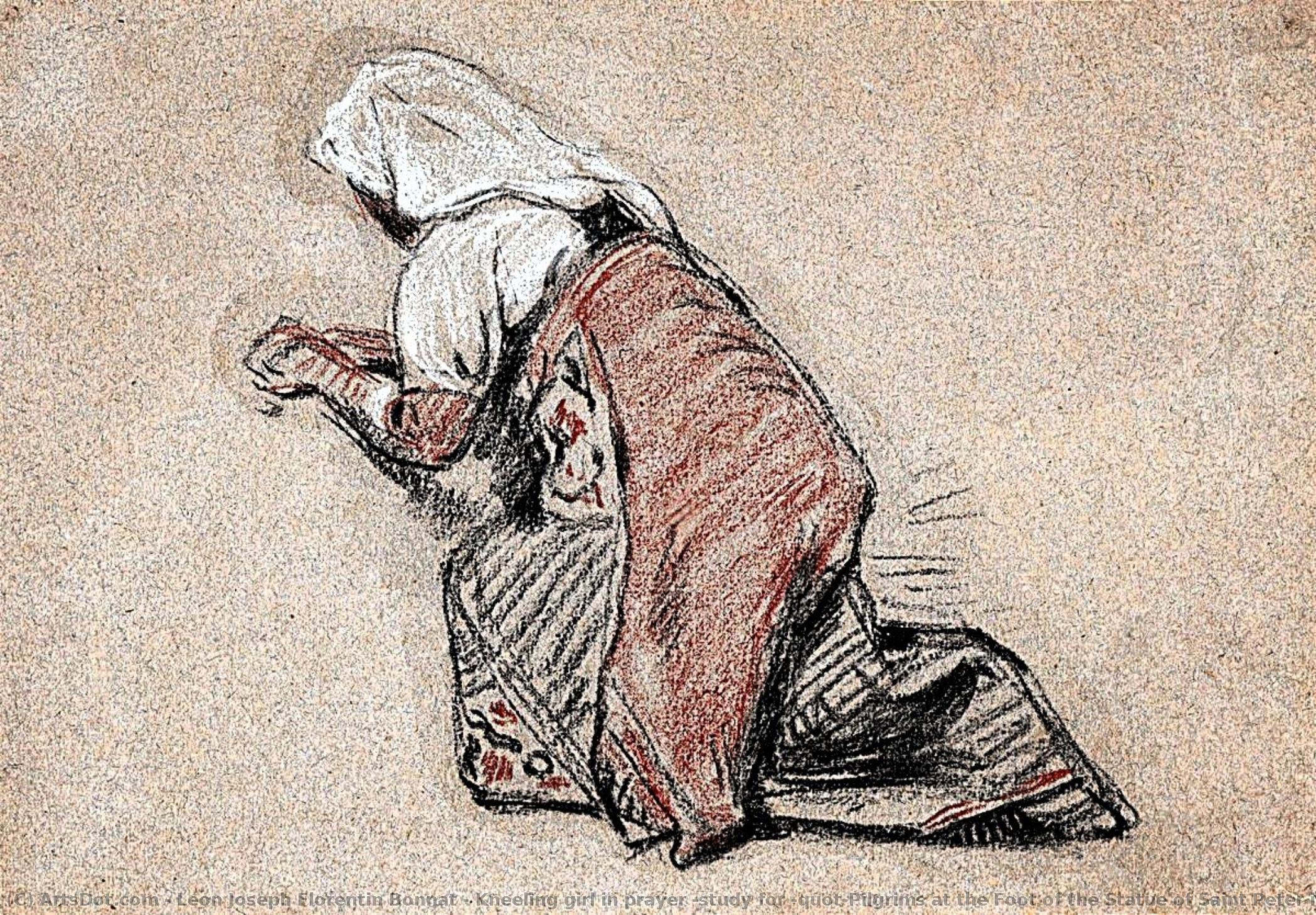 Kneeling Girl In Prayer (study For ^quot;pilgrims At The Foot Of The Statue Of Saint Peter In Saint Peter's Church In Rome^quot;) — Léon Joseph Florentin Bonnat