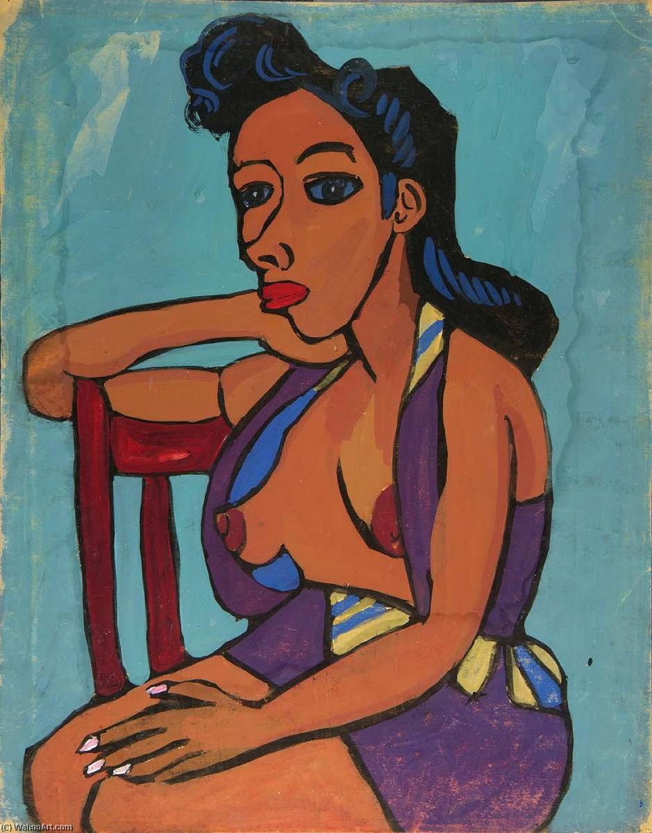 Seated Semi Nude Woman In Purple Playsuit — William H. Johnson