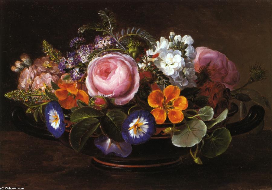 Still Life With Pink Peonies And Morning Glories — Johan Laurentz Jensen
