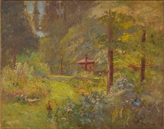 Red House With Trees And Flowes — Theodore Clement Steele